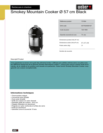 Product information | Weber SMOKEY MOUNTAIN COOKER 57 cm noir Fumoir Product fiche | Fixfr