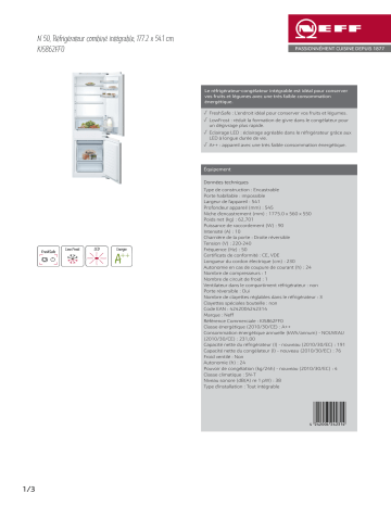 Product information | Neff KI5862FF0 Réfrigérateur combiné encastrable Product fiche | Fixfr