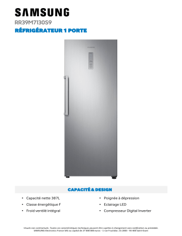Product information | Samsung RR39M7130S9 Réfrigérateur 1 porte Product fiche | Fixfr