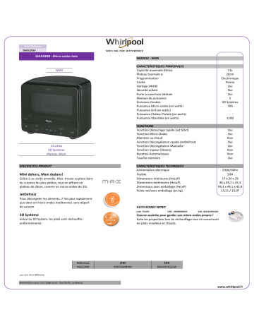 Product information | Whirlpool MAX34NB Micro ondes combiné Product fiche | Fixfr