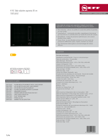 Product information | Neff T58TL6EN2 Table induction aspirante Product fiche | Fixfr