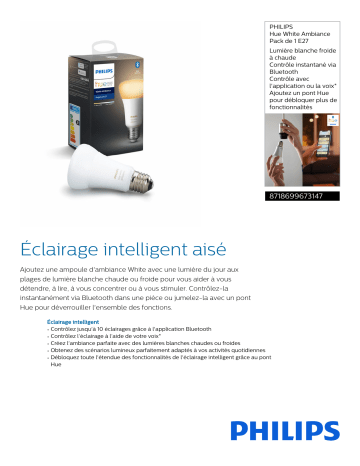 Product information | Philips E27 Hue White & ambiance Ampoule connectée Product fiche | Fixfr