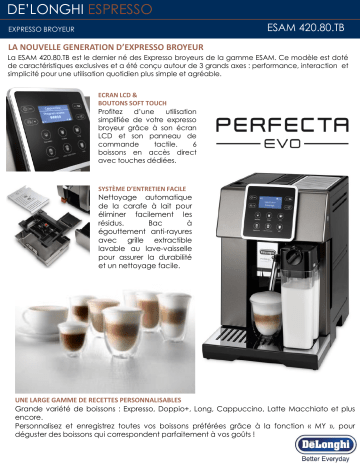 Product information | Delonghi PERFECTA EVO ESAM 420.80.TB Expresso Broyeur Product fiche | Fixfr