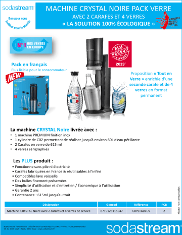 Product information | Sodastream CRYSTAL PACK VERRE Machine à soda Product fiche | Fixfr