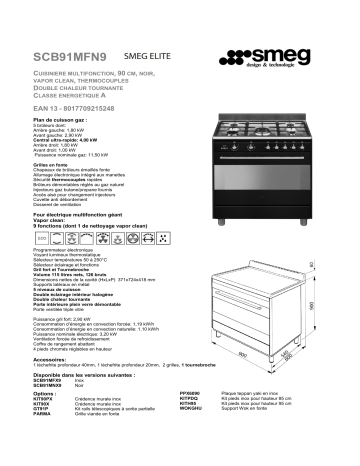 Product information | Smeg SCB91MFN9 Piano de cuisson mixte Product fiche | Fixfr