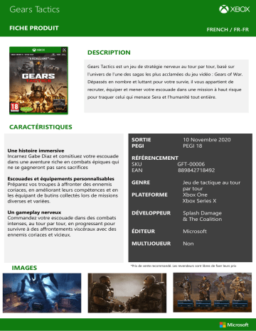 Product information | Microsoft Gears Tactics Jeu Xbox Product fiche | Fixfr