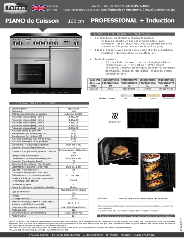 PROF+110 INDUC ROUGE | PROFESSIONNAL +110 INDUC INOX | PROF+110 INDUC CREME | Product information | Falcon PROF+110 INDUC NOIR Piano de cuisson induction Manuel utilisateur | Fixfr