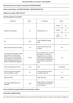 Hotpoint HBO3T141WB Lave vaisselle encastrable Product fiche