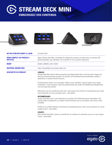 Product information | Elgato Stream deck mini Passerelle multimédia Product fiche | Fixfr