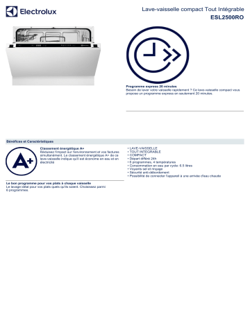 Product information | Electrolux ESL2500RO Mini lave vaisselle Product fiche | Fixfr