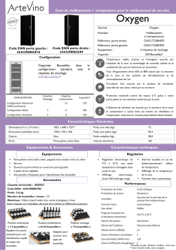 Artevino Oxygen OXG1T230NPD Cave à vin vieillissement Product fiche