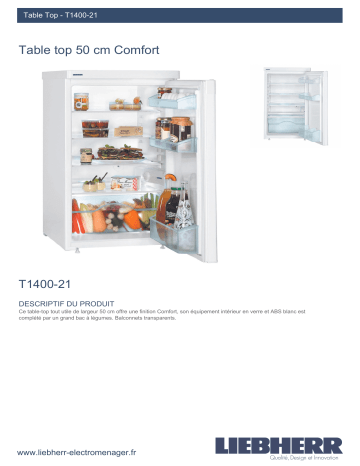 Product information | Liebherr T1400-21 Réfrigérateur top Product fiche | Fixfr