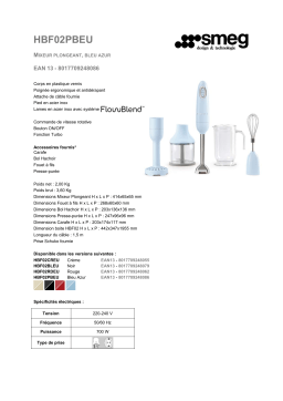 Smeg HBF02PBEU Bleu azur Mixeur Product fiche