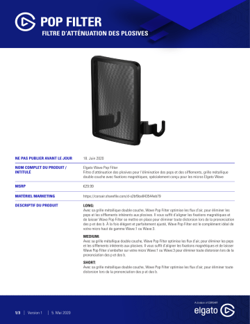 Product information | Elgato Shock Mount Kit d'accessoires Product fiche | Fixfr