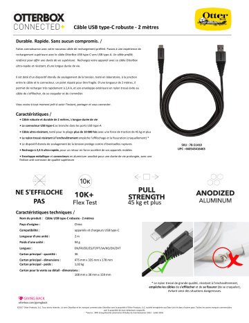 Product information | Otterbox USB C / USB A 2M Noir Câble USB C Manuel utilisateur | Fixfr