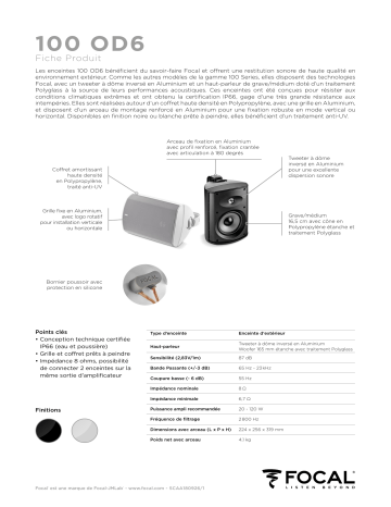 Product information | Focal 100 OD 6 WHITE x1 Enceinte extérieure Product fiche | Fixfr