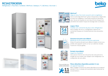 Product information | Beko RCSA270K30SN Réfrigérateur combiné Manuel utilisateur | Fixfr