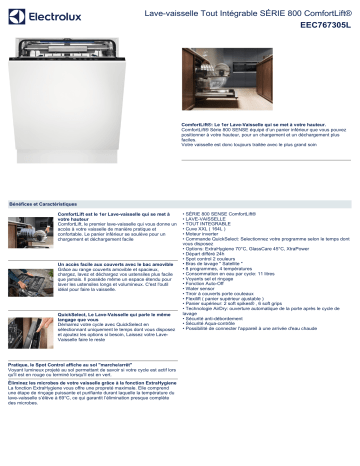 Product information | Electrolux EEC767305L Comfortlift Lave vaisselle tout intégrable Product fiche | Fixfr