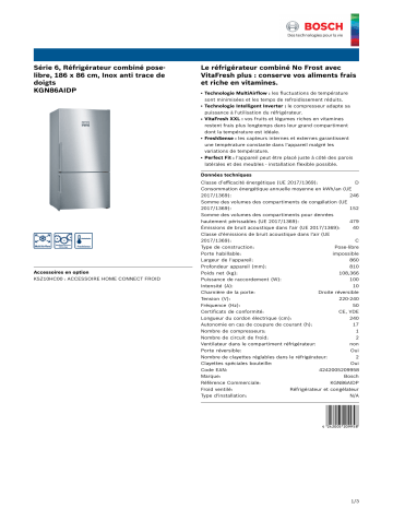 Product information | Bosch KGN86AIDP Réfrigérateur 2 portes Product fiche | Fixfr