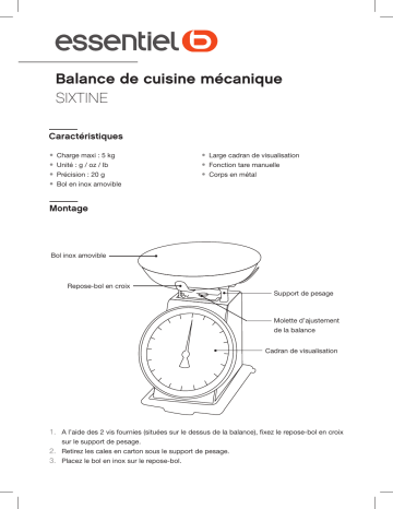 Owner's manual | ESSENTIELB EBCM 1 Sixtine Balance de cuisine Manuel du propriétaire | Fixfr
