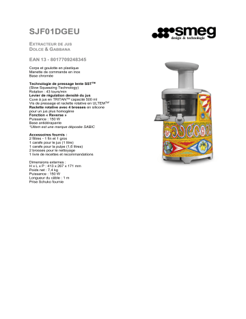 Product information | Smeg SJF01DGEU Extracteur de jus Product fiche | Fixfr