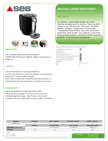 Product information | SEB VB310E Beertender Noir Tireuse à bière Product fiche | Fixfr