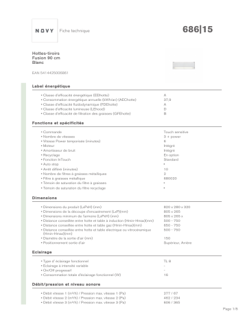 Product information | Novy FUSION 686 Hotte tiroir Product fiche | Fixfr