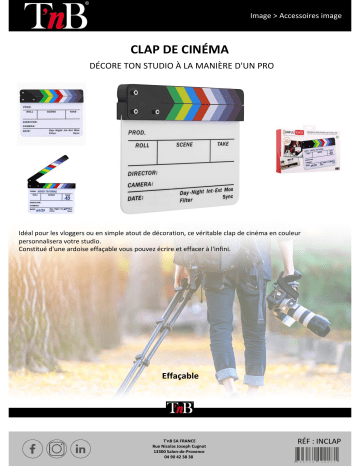 Product information | TNB INFLUENCE Véritable clap de cinéma Pack accessoires Product fiche | Fixfr