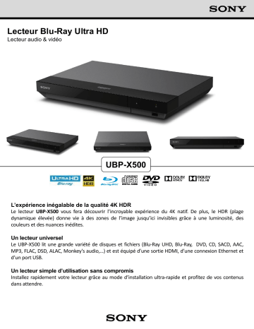 Product information | Sony UBPX500 Lecteur Blu-Ray 4K Product fiche | Fixfr