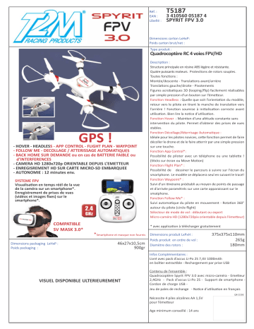 Product information | T2M SPYRIT FPV 3.0 GPS Drone Product fiche | Fixfr