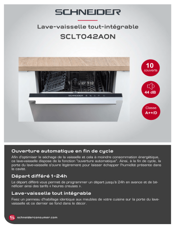 Product information | Schneider SCLT042A0N Lave vaisselle tout intégrable 45 cm Product fiche | Fixfr