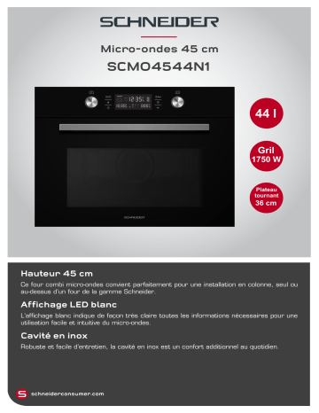 Product information | Schneider SCMO4544N1 Micro ondes gril Product fiche | Fixfr
