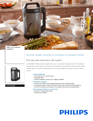 Product information | Philips HR2204/80 Blender chauffant Product fiche | Fixfr