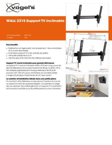 Product information | Vogel's Wall 3315 noir 40-65P Support mural TV Product fiche | Fixfr