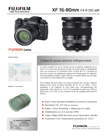 Product information | Fujifilm XF 16-80mm F4 R OIS WR Objectif pour Hybride Product fiche | Fixfr