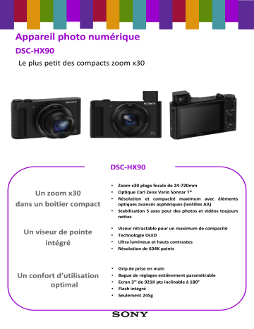 Product information | Sony DSC-HX90 Appareil photo Compact Product fiche | Fixfr