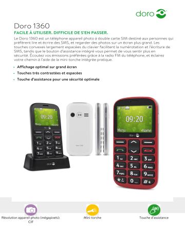 Product information | Doro 1360 Noir Téléphone portable Product fiche | Fixfr