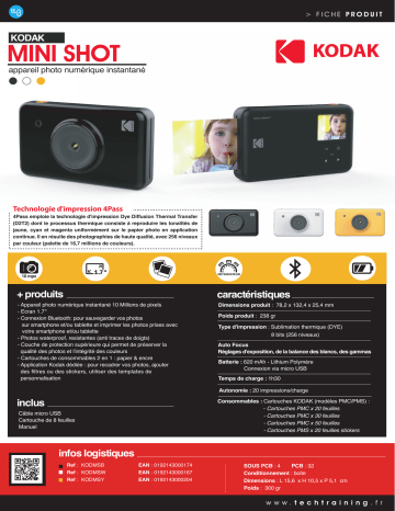 Product information | Kodak Mini Shot Jaune Appareil photo Instantané Product fiche | Fixfr