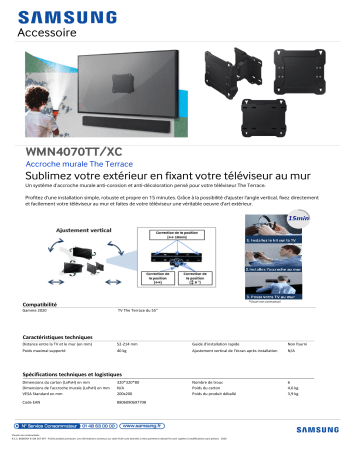 Product information | Samsung Accroche Murale WMN4070TT/XC Support mural TV Product fiche | Fixfr