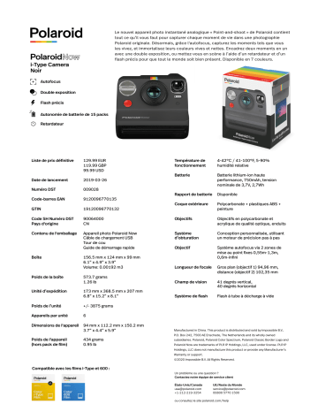 Product information | Polaroid Now - Black Appareil photo Instantané Product fiche | Fixfr