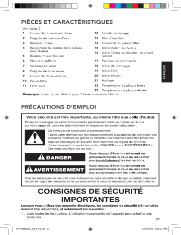 5KCM1209EDG Gris mat | 5KCM1209EER Rouge Empire | 5KCM1209EOB Noix Onyx | Manuel du propriétaire | Kitchenaid 5KCM1209EAC Crème Cafetière filtre Owner's Manual | Fixfr