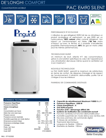 Product information | Delonghi PAC EM90 SILENT Climatiseur Product fiche | Fixfr