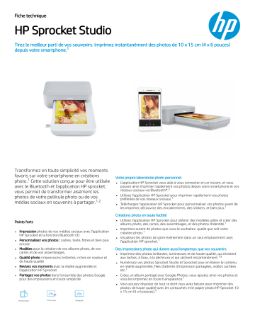 Product information | HP Studio Imprimante photo portable Product fiche | Fixfr