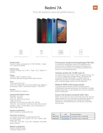 Product information | Xiaomi Redmi 7A Noir 16Go Smartphone Product fiche | Fixfr