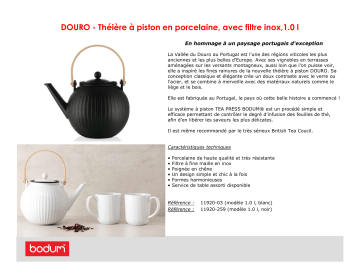 Product information | Bodum Douro a piston porcelaine 1.5 L Théière à piston Product fiche | Fixfr