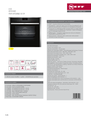 Product information | Neff B57VS24H0 HOME CONNECT N90 Four encastrable Product fiche | Fixfr