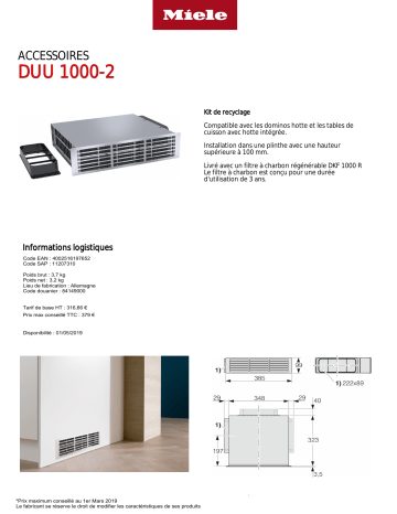 Product information | Miele DUU 1000-2 Equipement hotte Product fiche | Fixfr