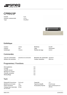 Smeg CPR915P Tiroir Chauffant Product fiche