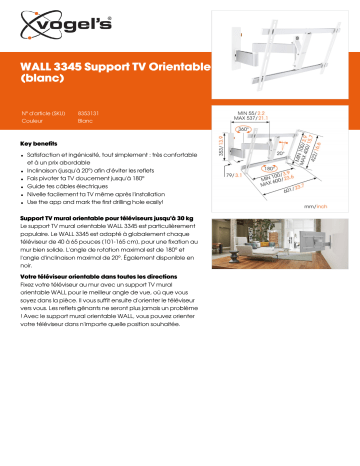 Product information | Vogel's WALL 3345W - 40-65P BLANC Support mural TV Product fiche | Fixfr