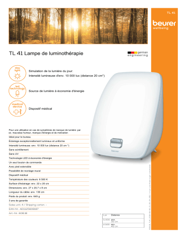 Product information | Beurer TL 41 Luminothérapie Product fiche | Fixfr